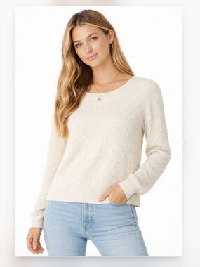 Saltwater Luxe Cozy Raised Dot Textured Knit Feminine Sweater Cream Size Large
